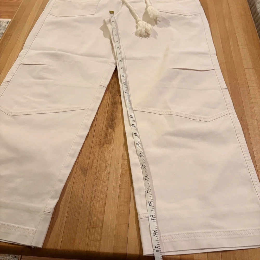 Sundance Cream Wide Leg Pants Rope Waist Tie Loose Fit Boho Casual